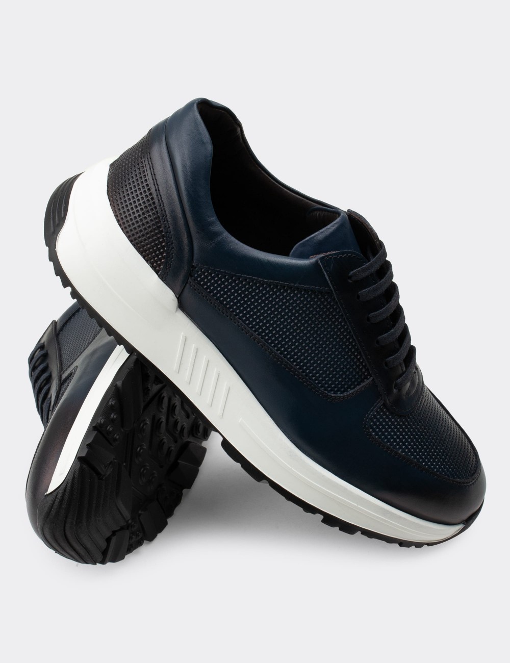 Navy  Leather Sneakers - 01887MLCVE01