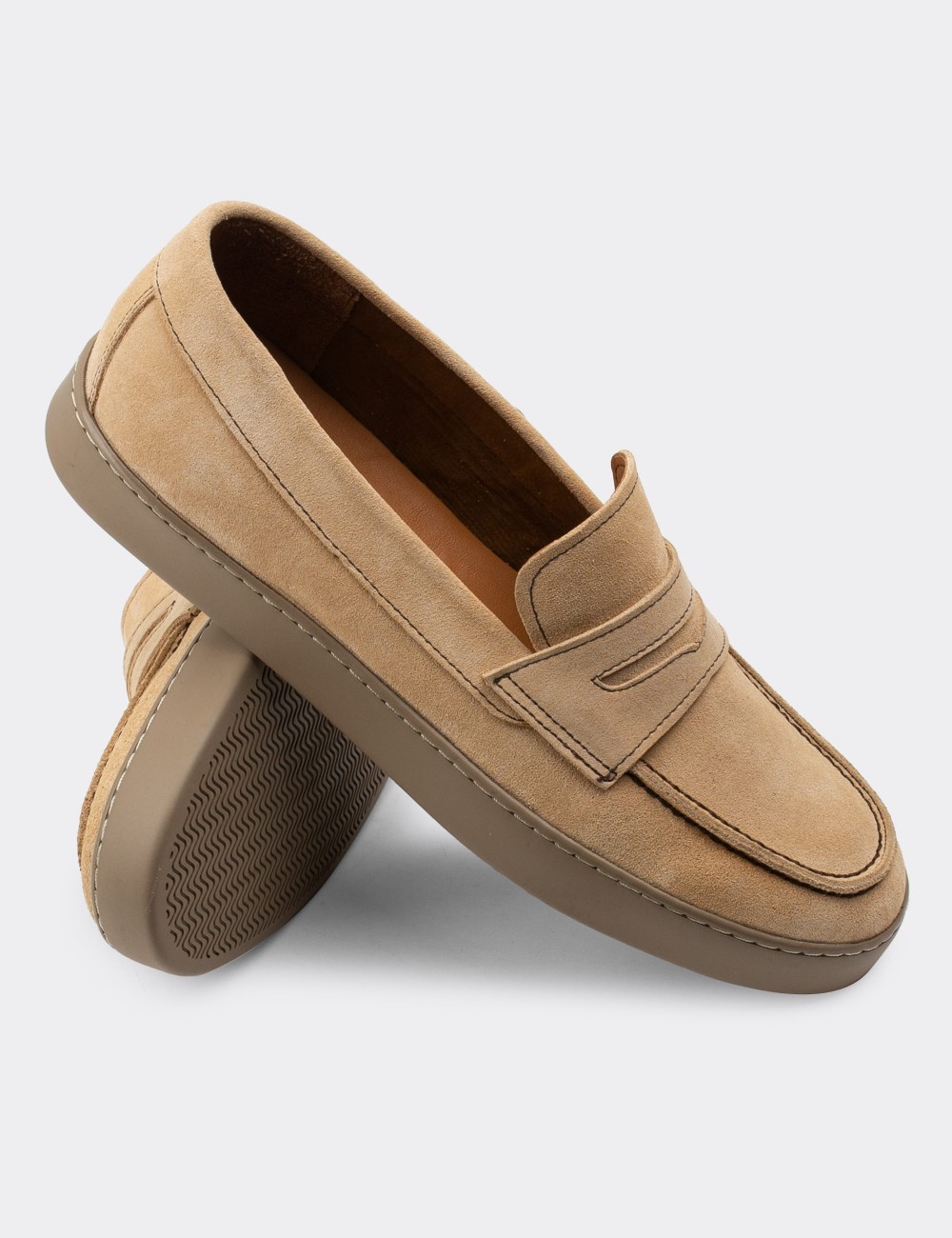Beige Suede Leather Loafers - 01870MBEJC01
