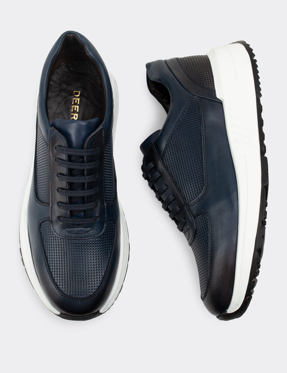 Navy  Leather Sneakers - 01887MLCVE01
