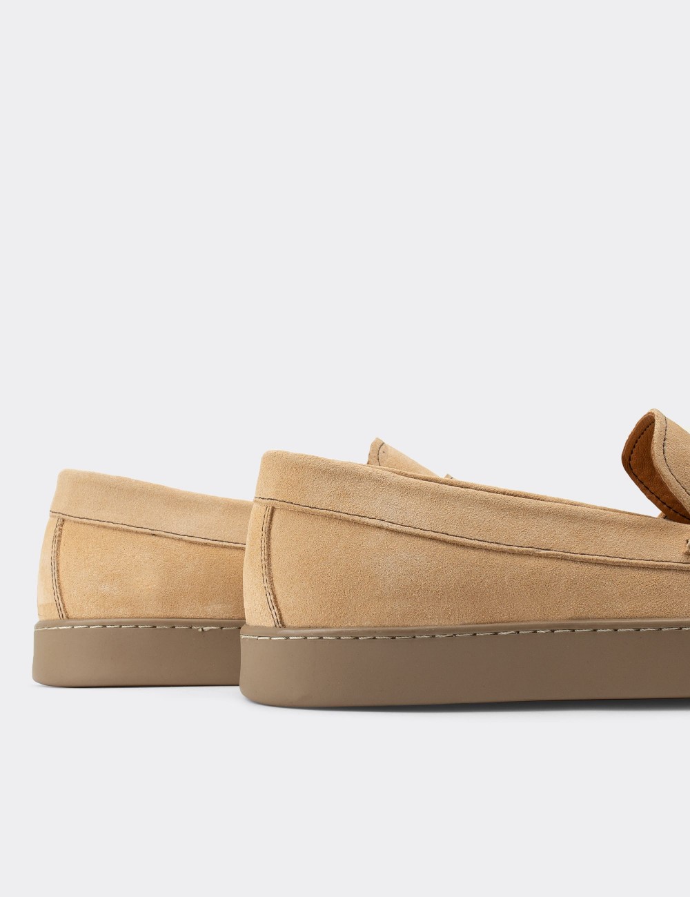 Beige Suede Leather Loafers - 01870MBEJC01