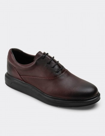 Burgundy  Leather Lace-up Shoes - 01652MBRDP06