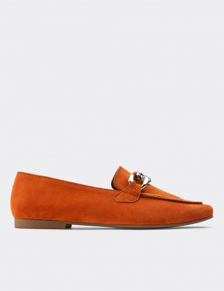 Orange Suede Leather Loafers