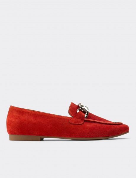 Red Suede Leather Loafers
