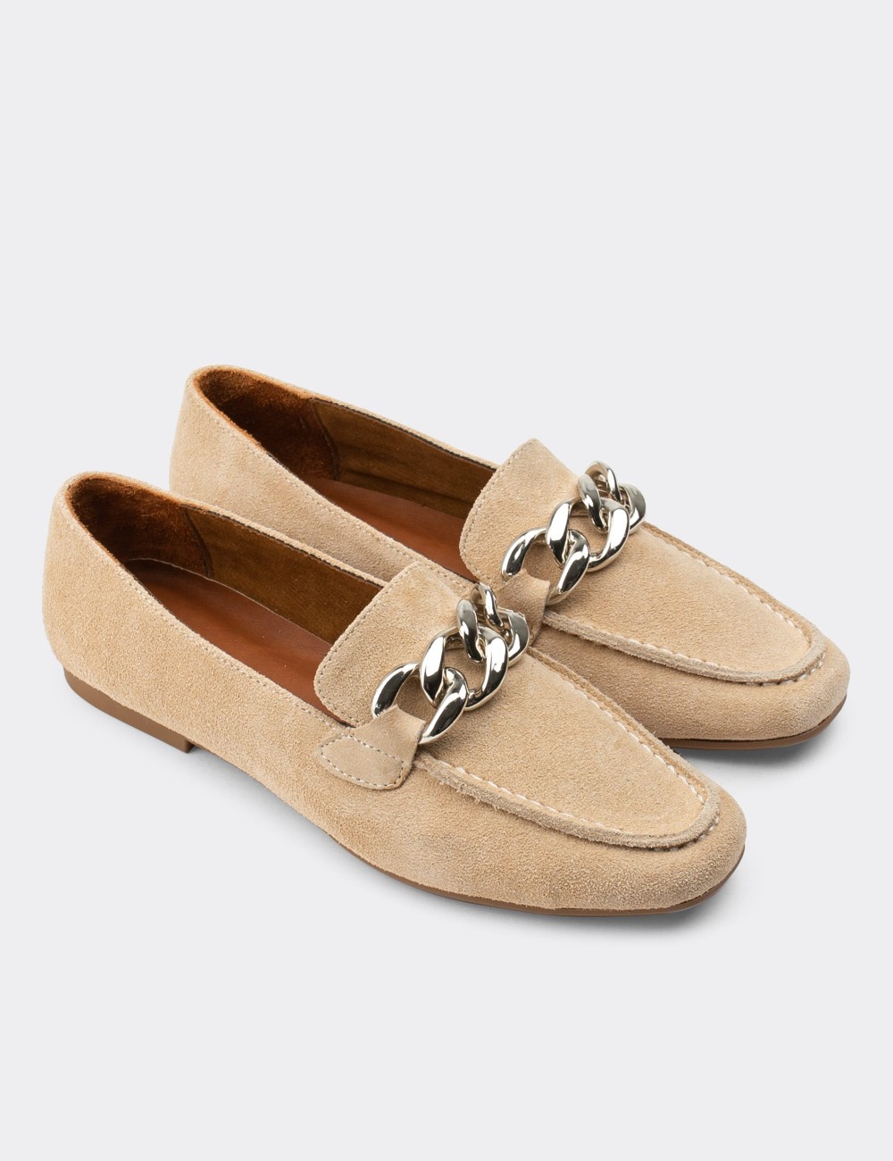 Beige Suede Leather Loafers - 01915ZBEJC01