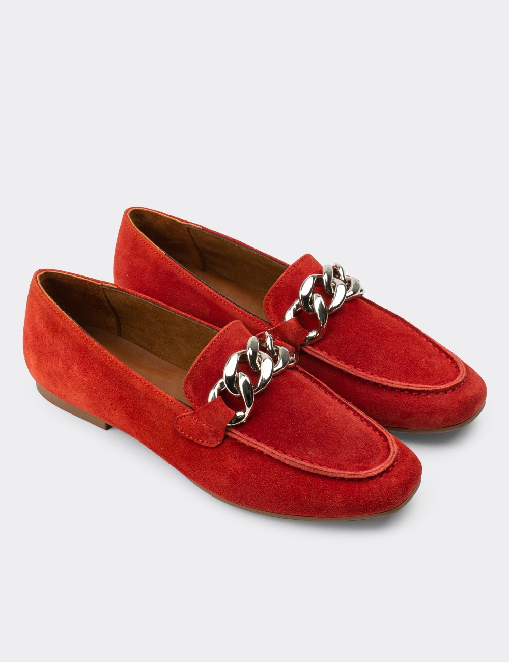 Red Suede Leather Loafers - 01915ZKRMC01