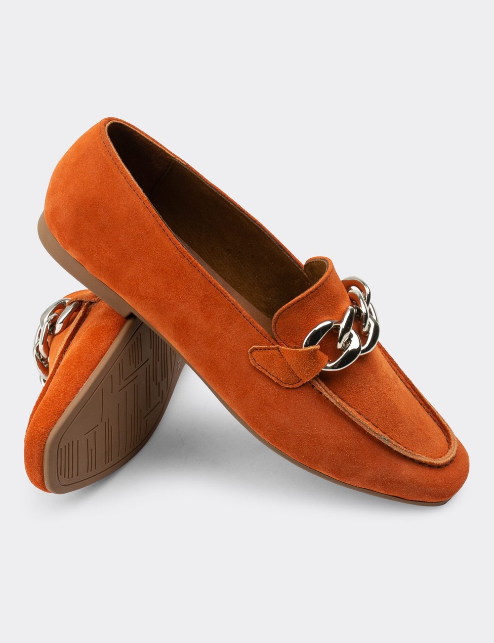 Orange Suede Leather Loafers - 01915ZTRCC01