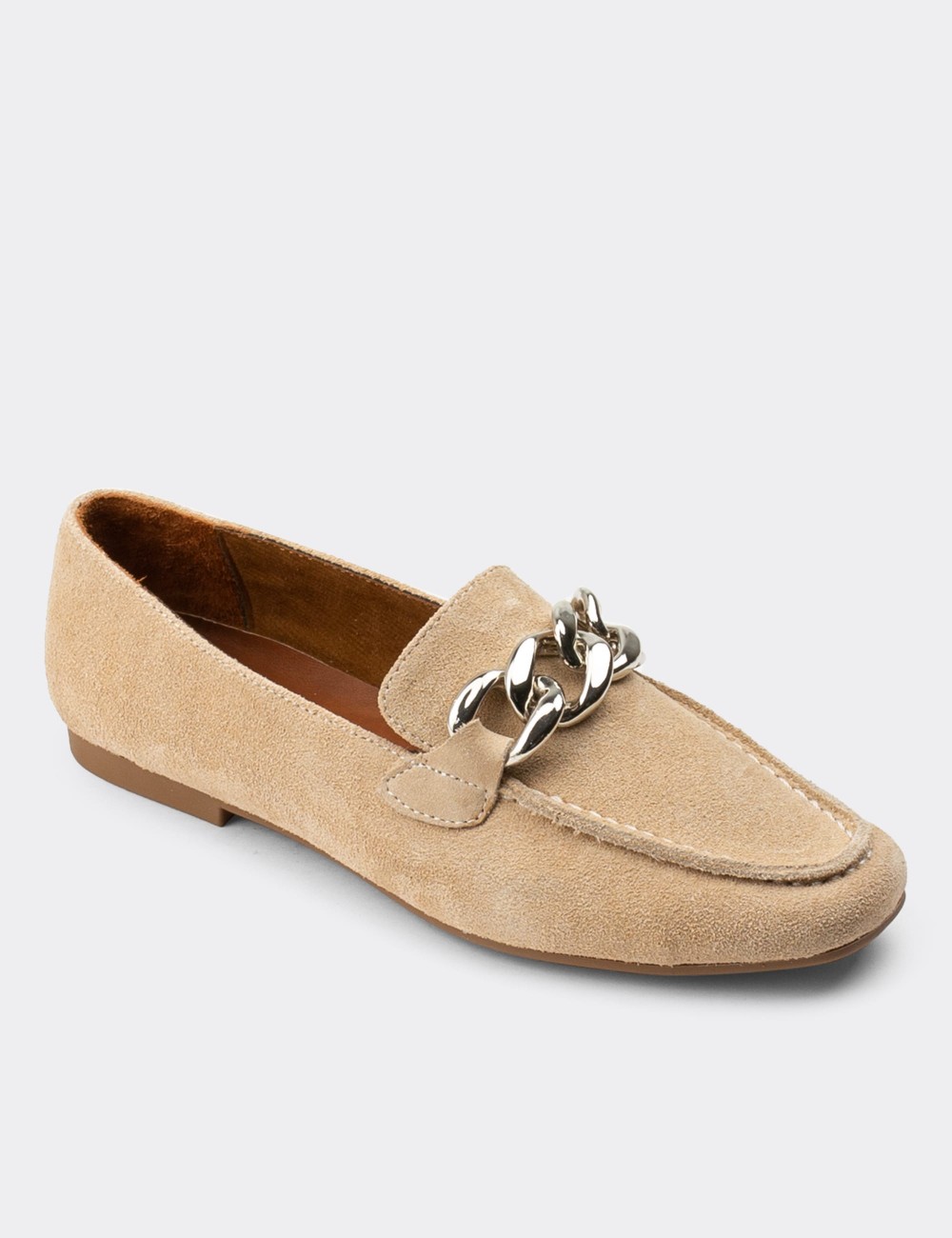 Beige Suede Leather Loafers - 01915ZBEJC01