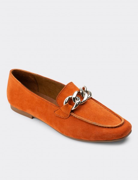 Orange Suede Leather Loafers