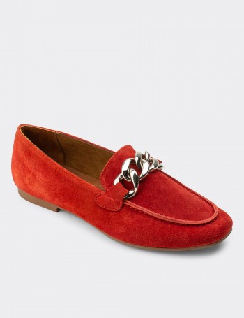Red Suede Leather Loafers - 01915ZKRMC01