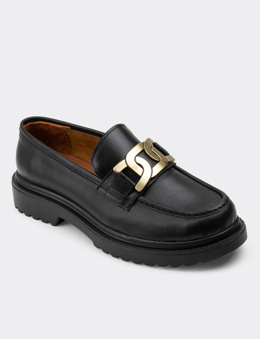 Black  Leather Loafers - 01902ZSYHP03