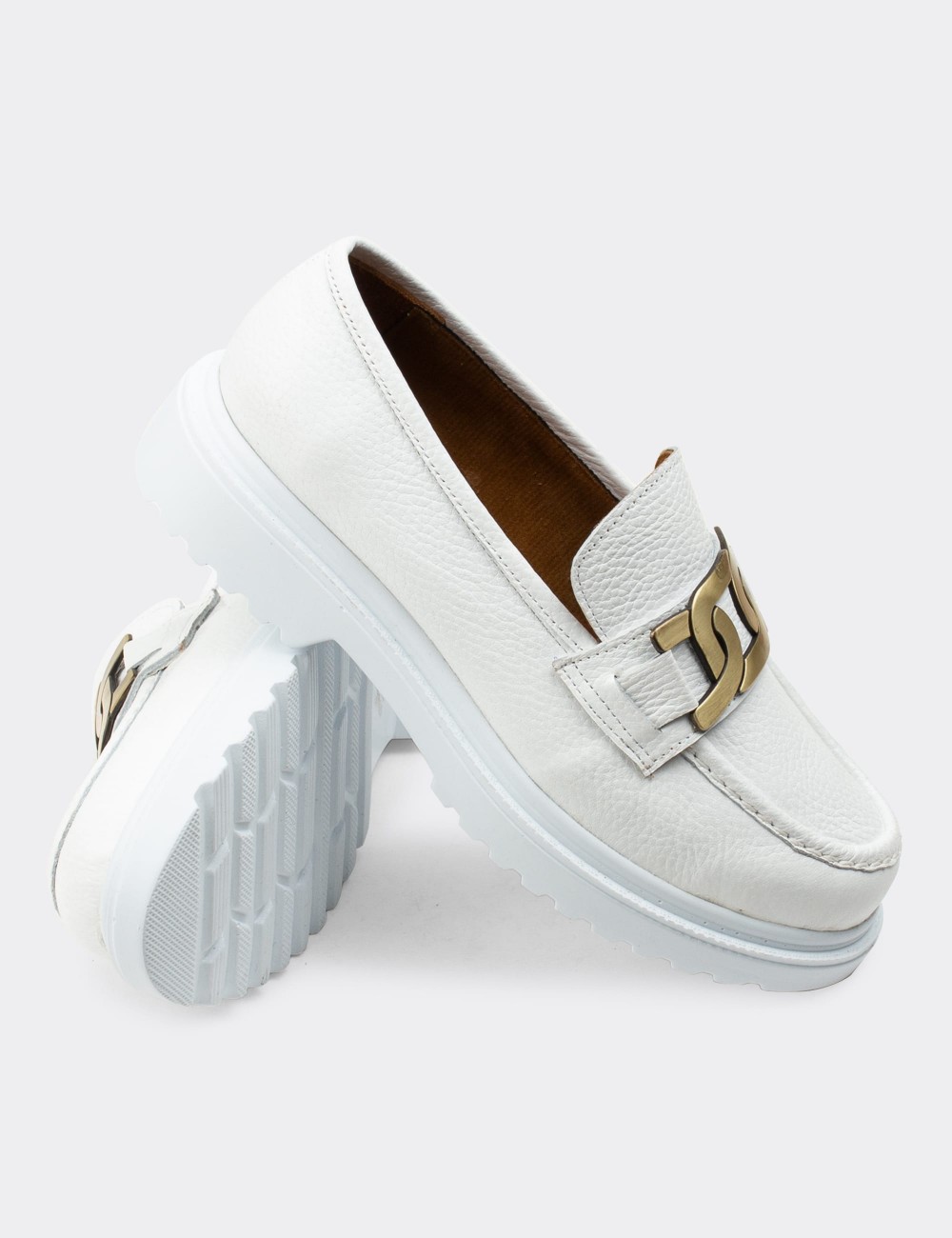 White  Leather Loafers - 01902ZBYZP01