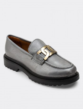 Gray  Leather Loafers - 01902ZGRIP01