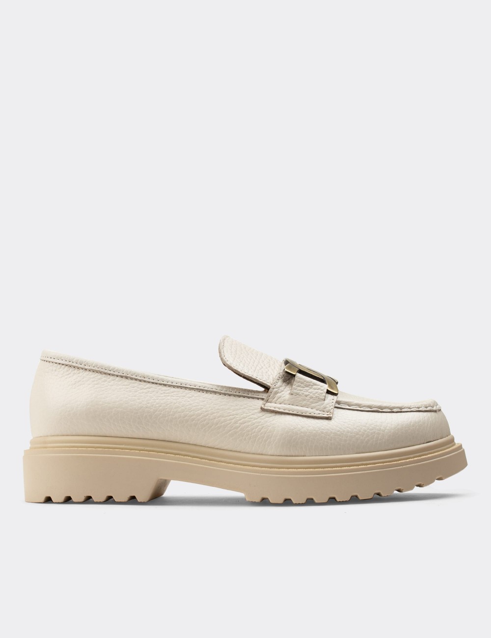 Beige  Leather Loafers - 01902ZBEJP02