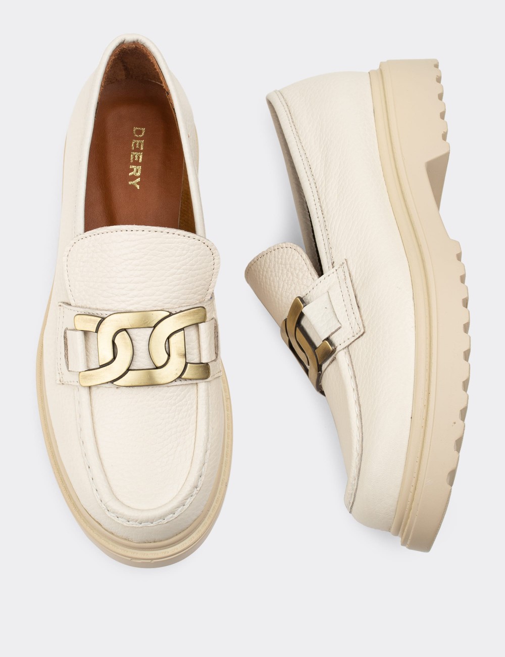 Beige  Leather Loafers - 01902ZBEJP02
