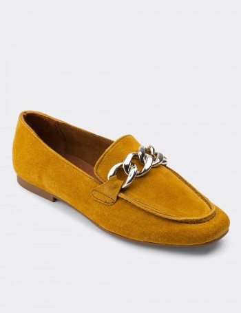 Yellow Suede Leather Loafers - 01915ZSRIC01