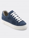 Navy Suede Leather Sneakers