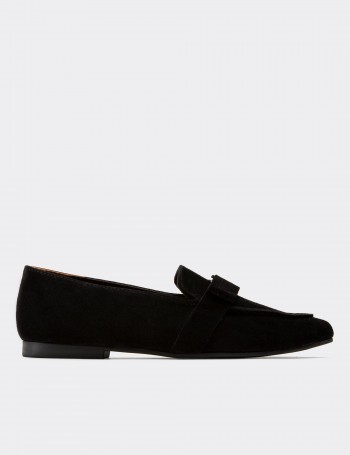 Black Suede Leather Loafers - 01913ZSYHC01