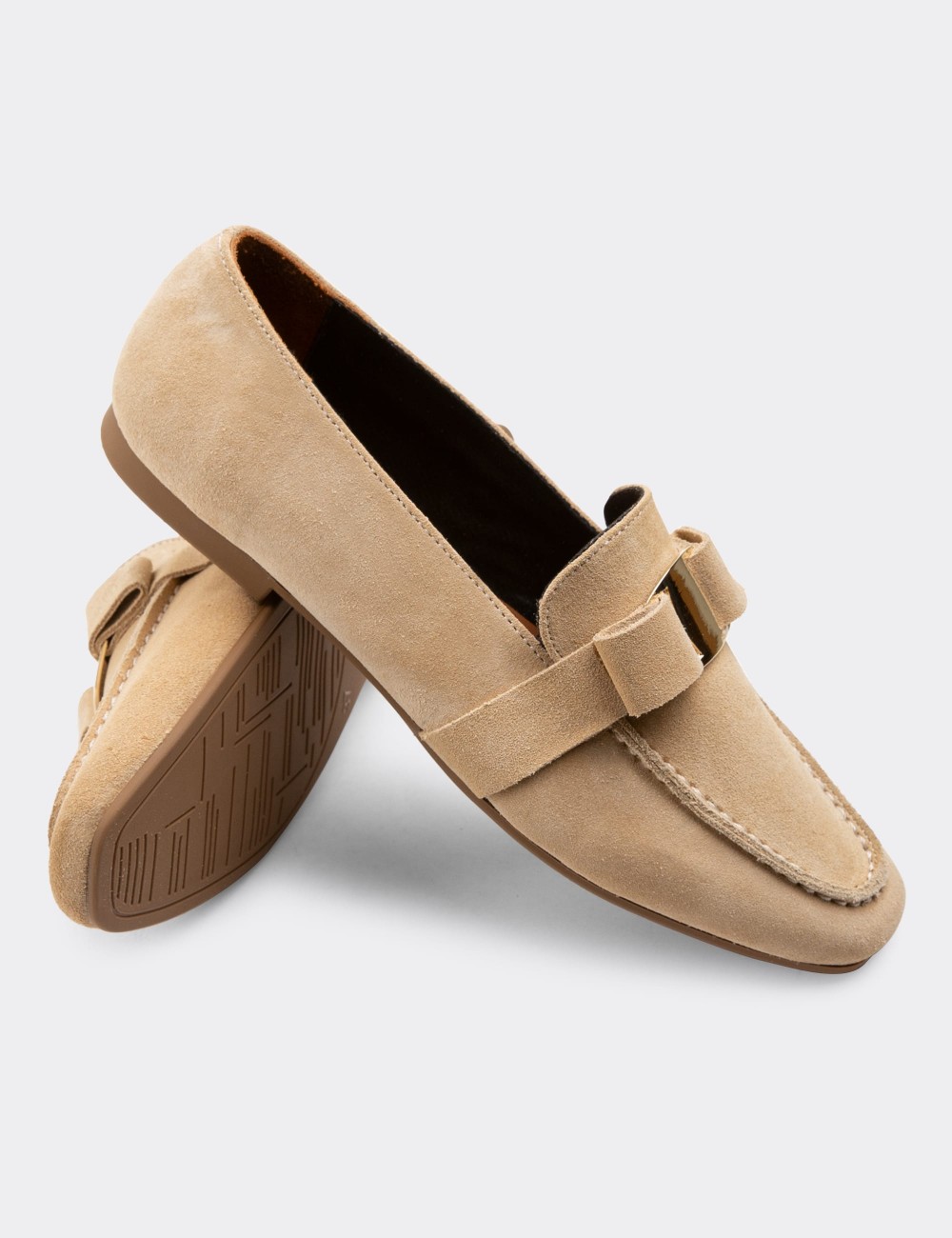 Beige Suede Leather Loafers - 01913ZBEJC01