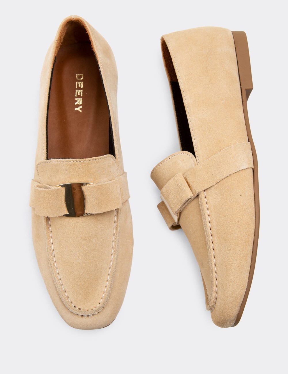 Beige Suede Leather Loafers - 01913ZBEJC01