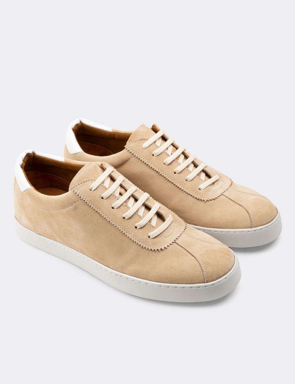Beige Suede Leather Sneakers - 01885MBEJC01