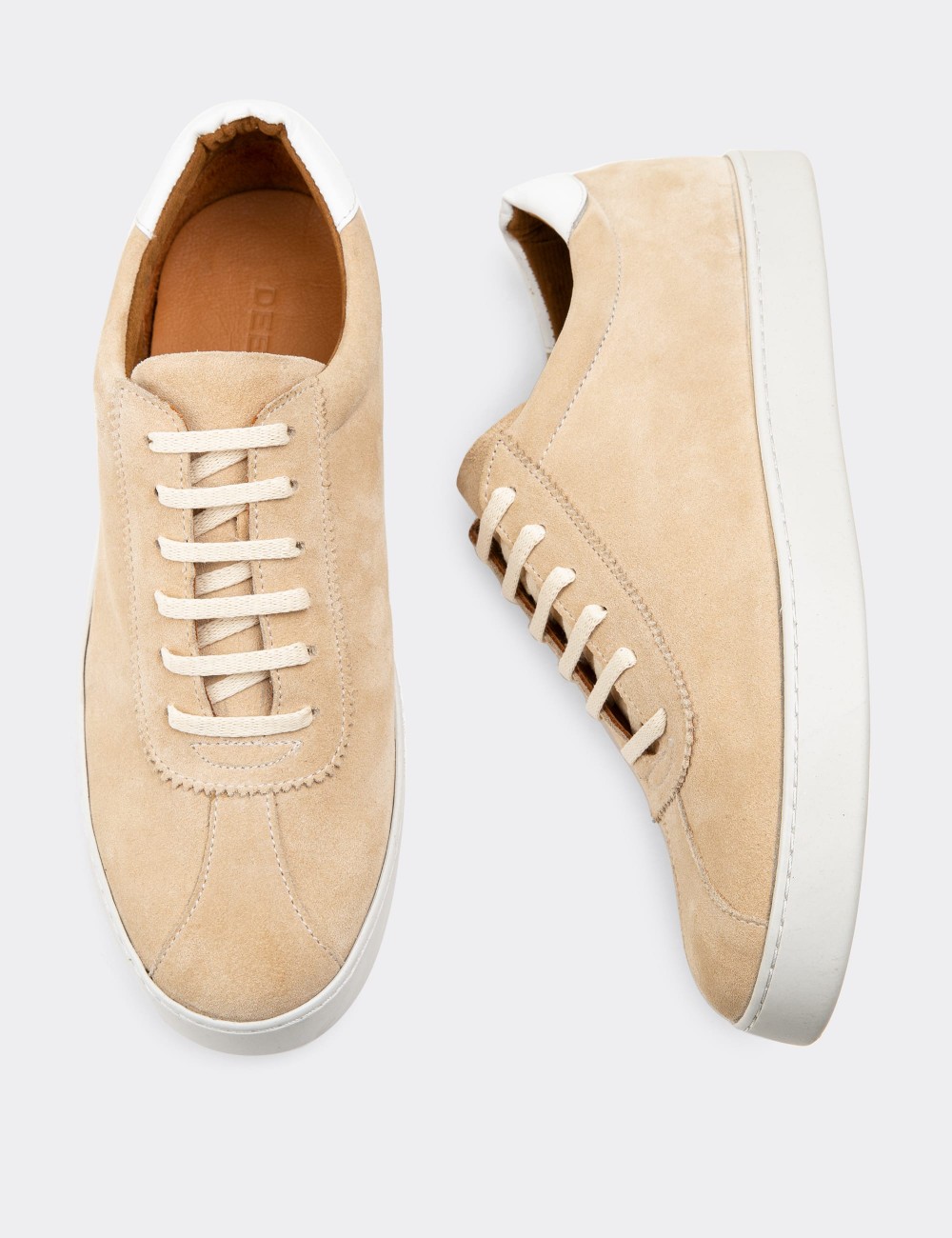 Beige Suede Leather Sneakers - 01885MBEJC01