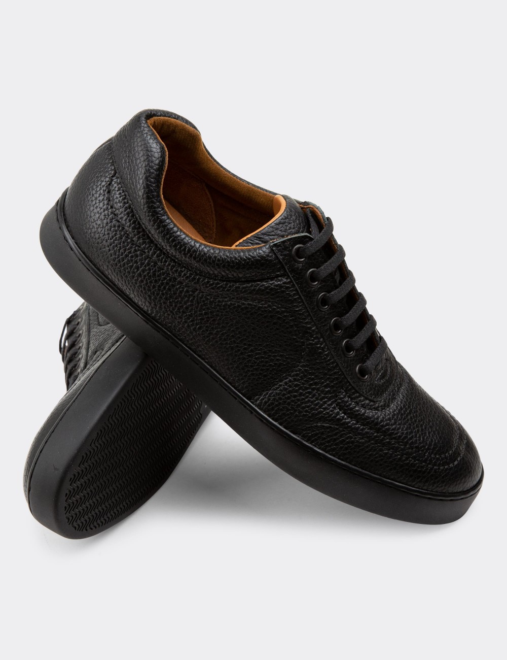 Black  Leather Sneakers - 01876MSYHC01