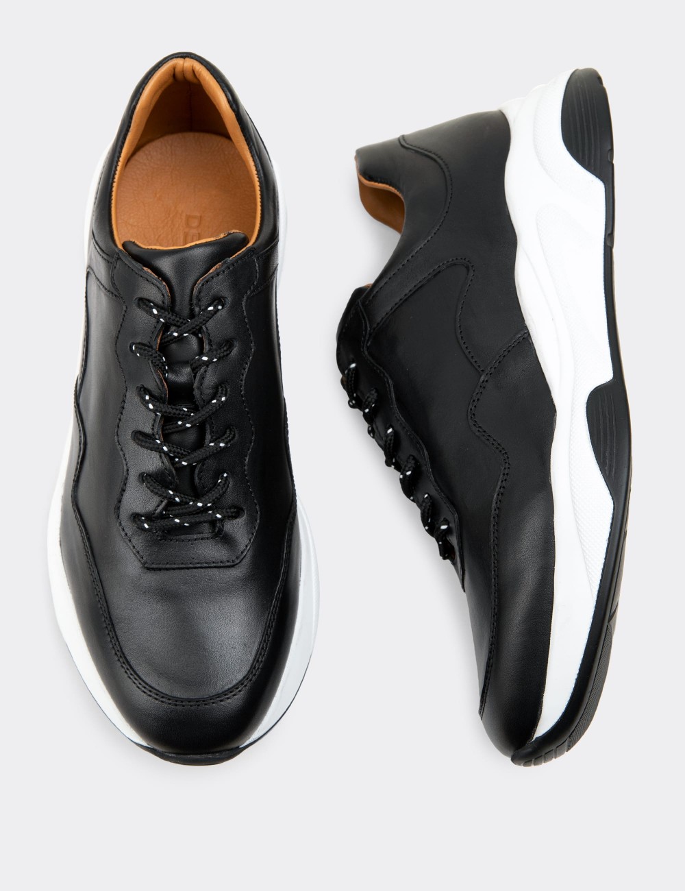 Black  Leather Sneakers - 01725MSYHE04