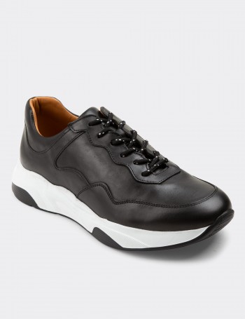 Black  Leather Sneakers - 01725MSYHE04
