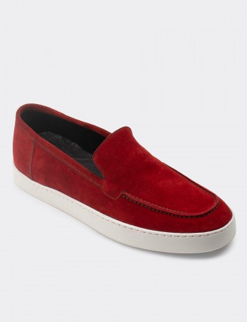 Red Suede Leather Loafers - 01865MKRMC01