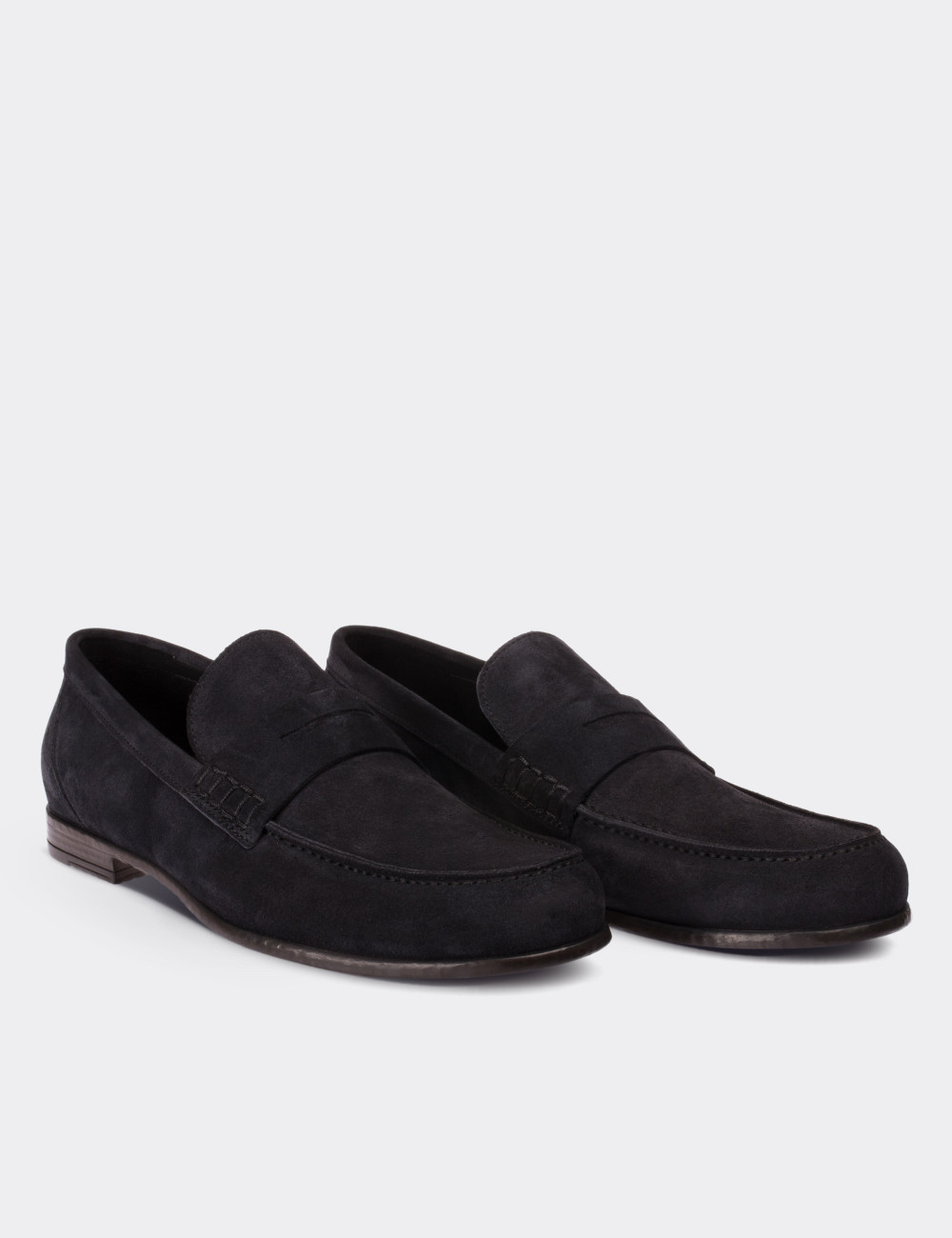 Navy Suede Leather Loafers - 01538MLCVC01