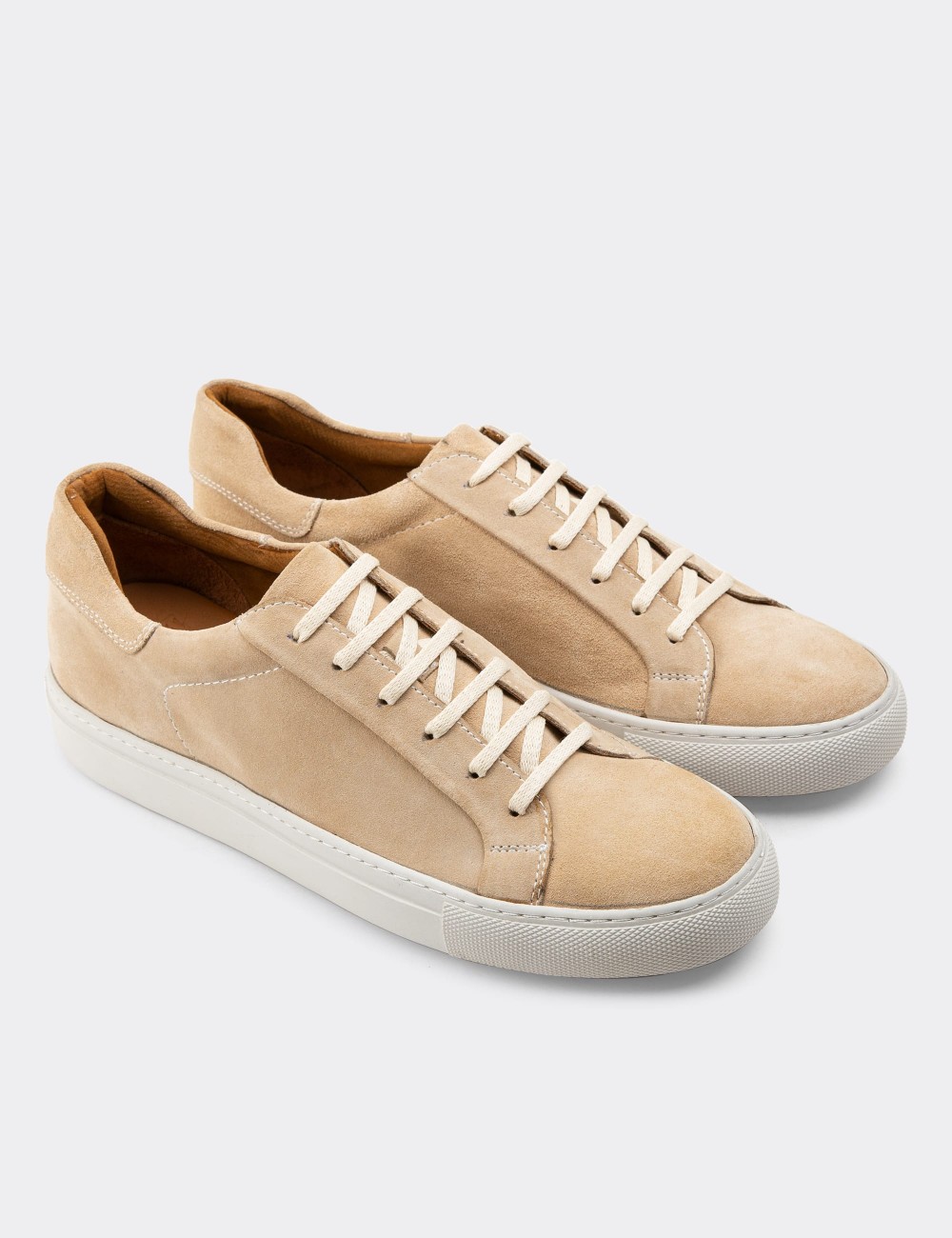 Beige Suede Leather Sneakers - 01829MBEJC03