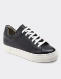 Navy  Leather Sneakers