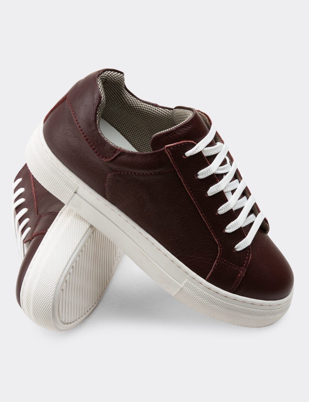 Burgundy  Leather Sneakers - Z1681ZBRDC02