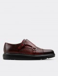 Burgundy  Leather Double Monk-Strap Lace-up Shoes