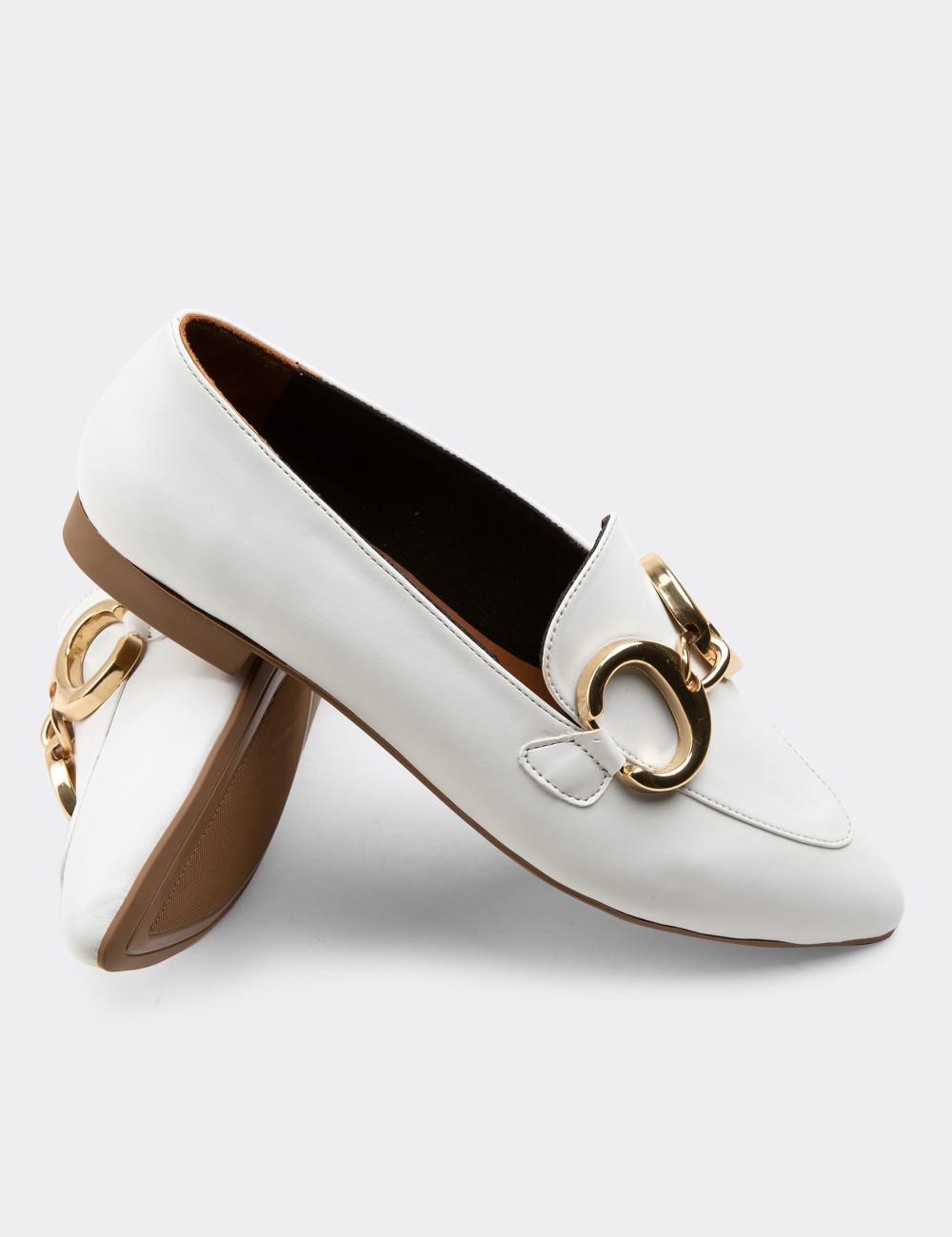 White  Leather Loafers - 01911ZBYZC01