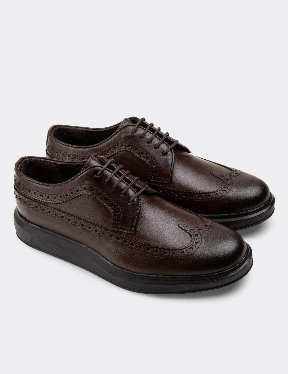 Brown  Leather Lace-up Shoes - 01293MKHVP06