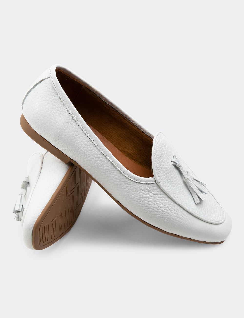 White  Leather Loafers - 01909ZBYZC01