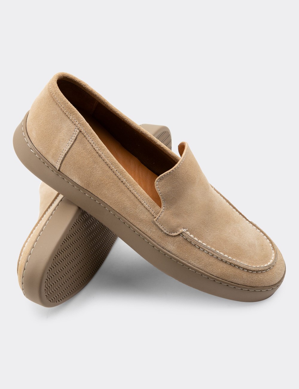 Beige Suede Leather Sneakers - 01865MBEJC01