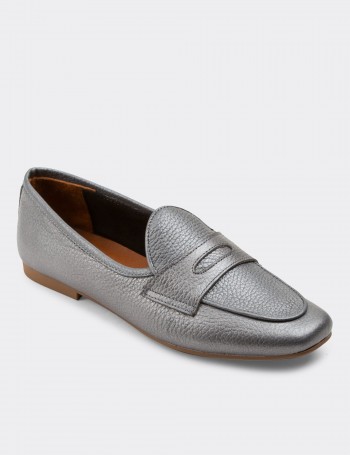 Gray  Leather Loafers - 01910ZGRIC01
