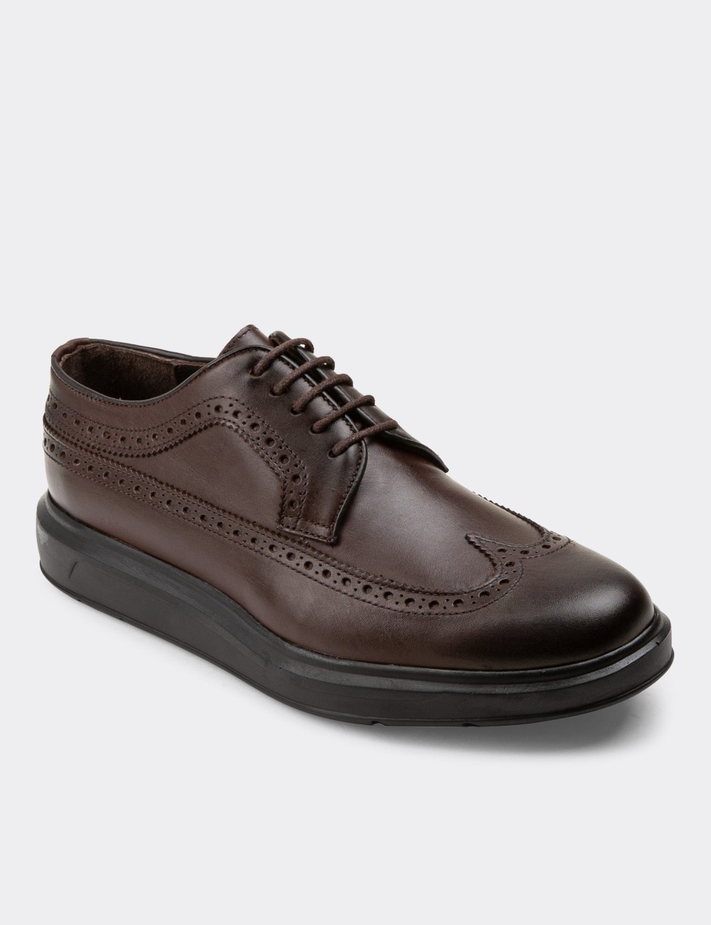Brown  Leather Lace-up Shoes - 01293MKHVP06