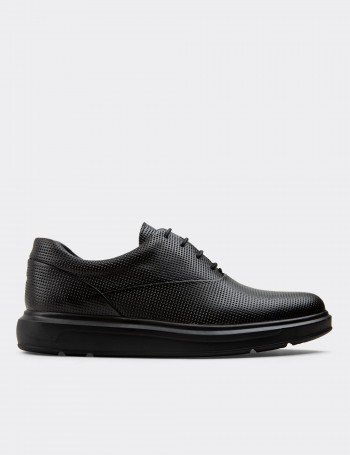 Black  Leather Lace-up Shoes - 01652MSYHP20