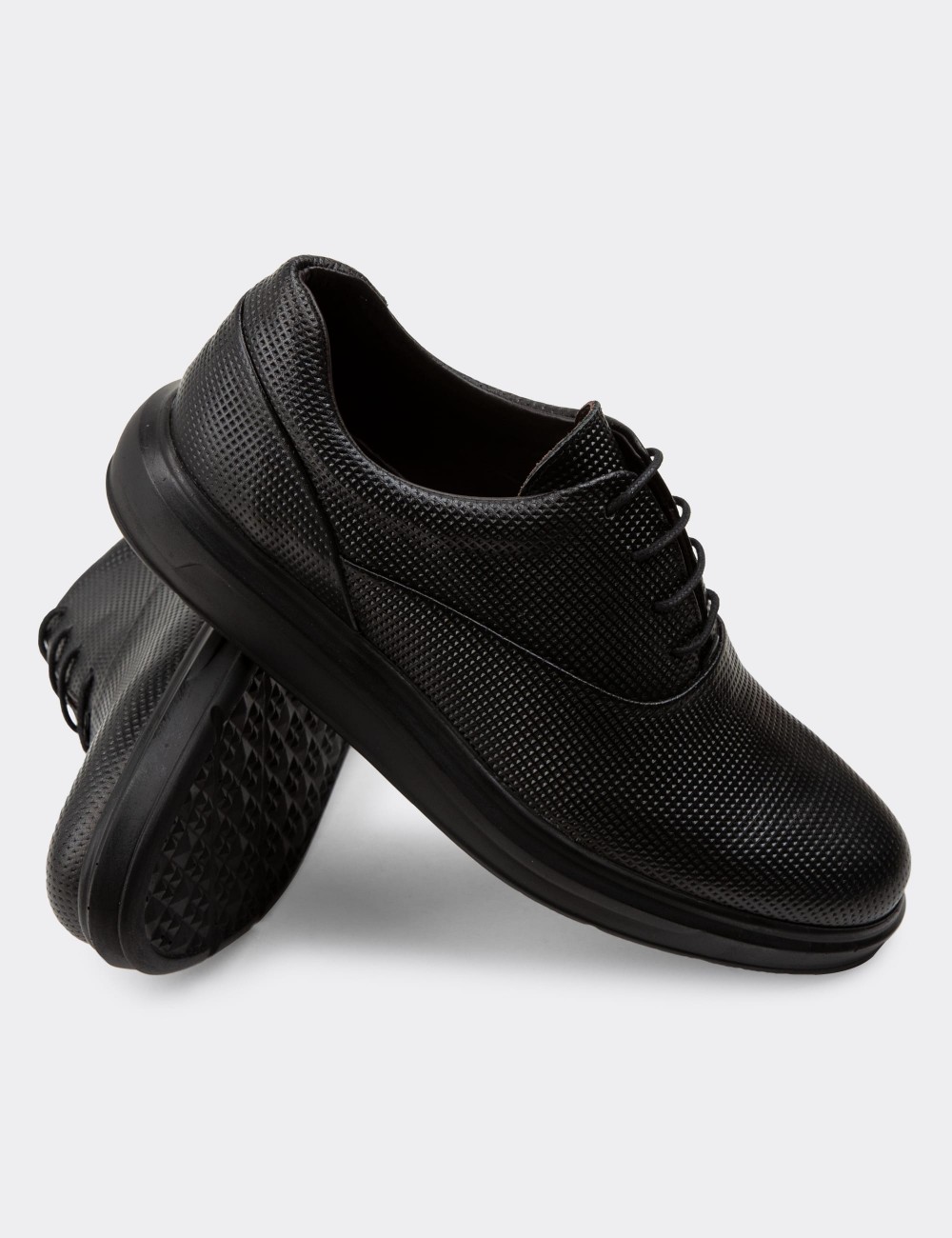 Black  Leather Lace-up Shoes - 01652MSYHP20