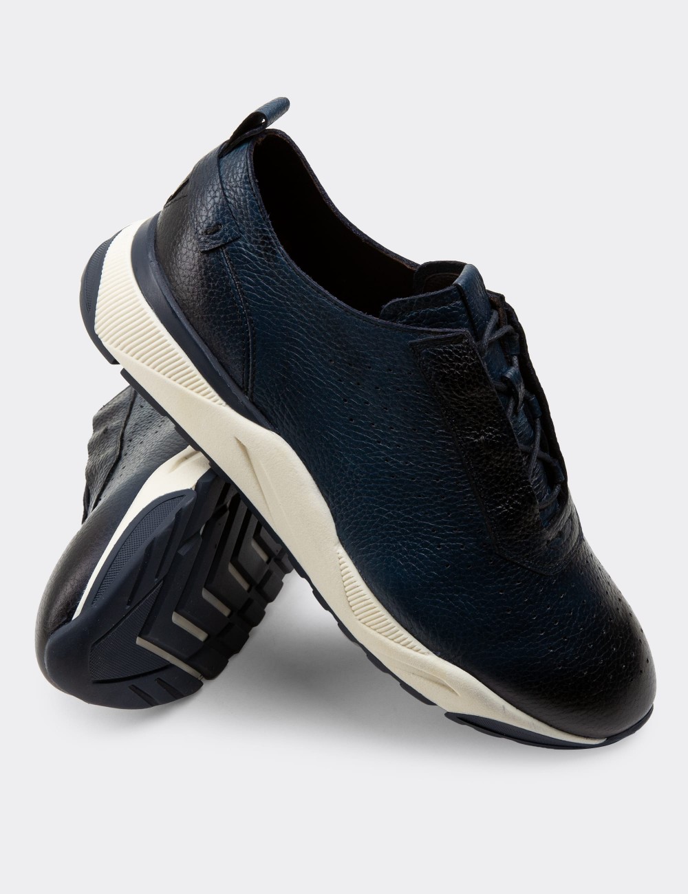 Navy  Leather Sneakers - 01904MLCVE01
