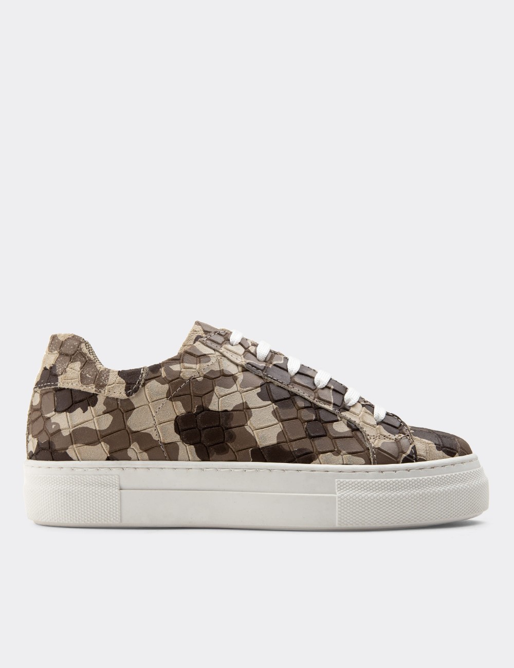 Brown Suede Leather Camouflage Sneakers - Z1681ZKHVC06