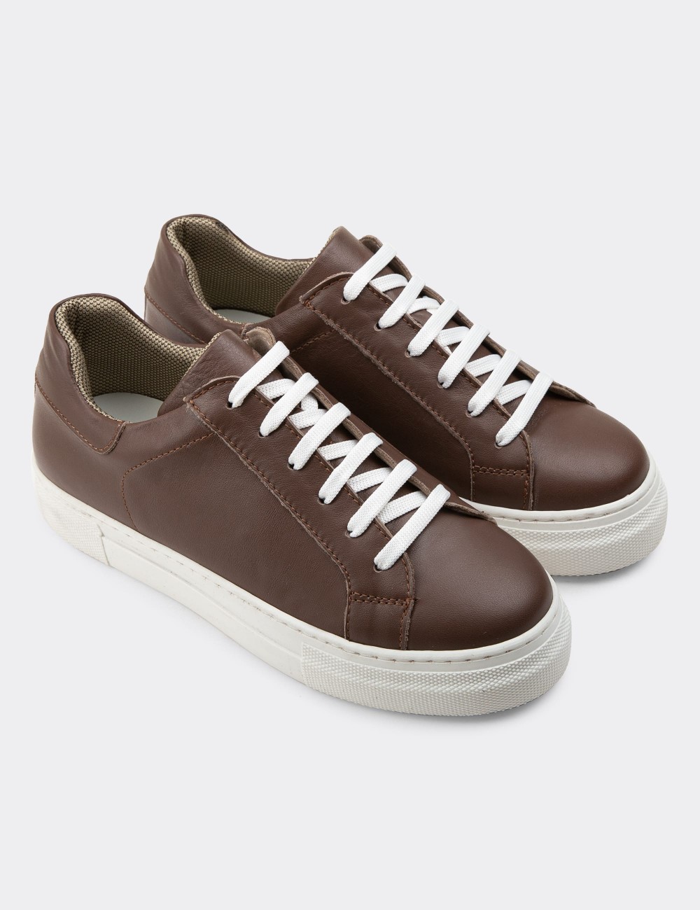 Brown  Leather Sneakers - Z1681ZKHVC08