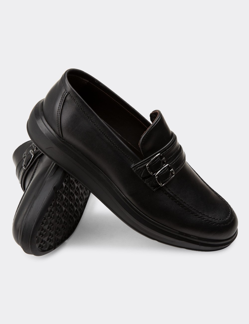 Black  Leather Loafers Shoes - 01925MSYHP01