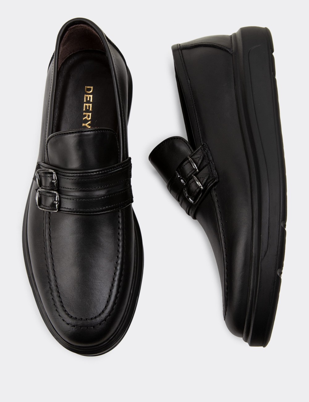 Black  Leather Loafers Shoes - 01925MSYHP01