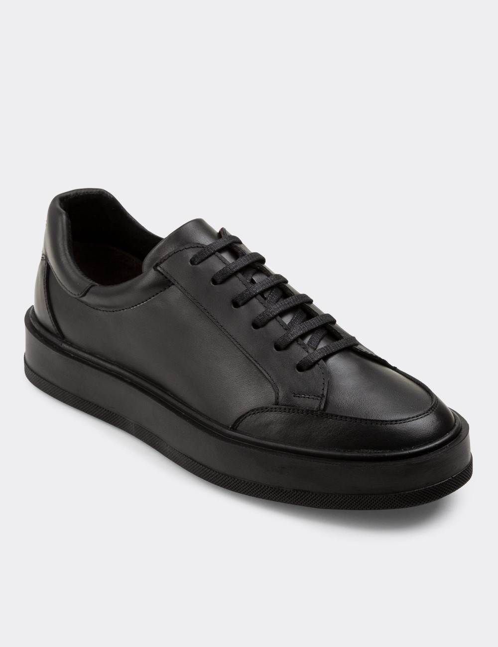 Black  Leather Sneakers - 01882MSYHP02