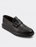 Black  Leather Loafers Shoes