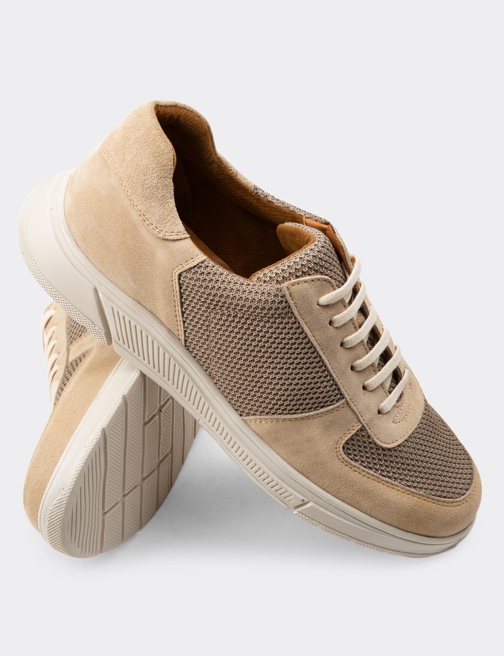 Beige Suede Leather Sneakers - 01860MBEJC01